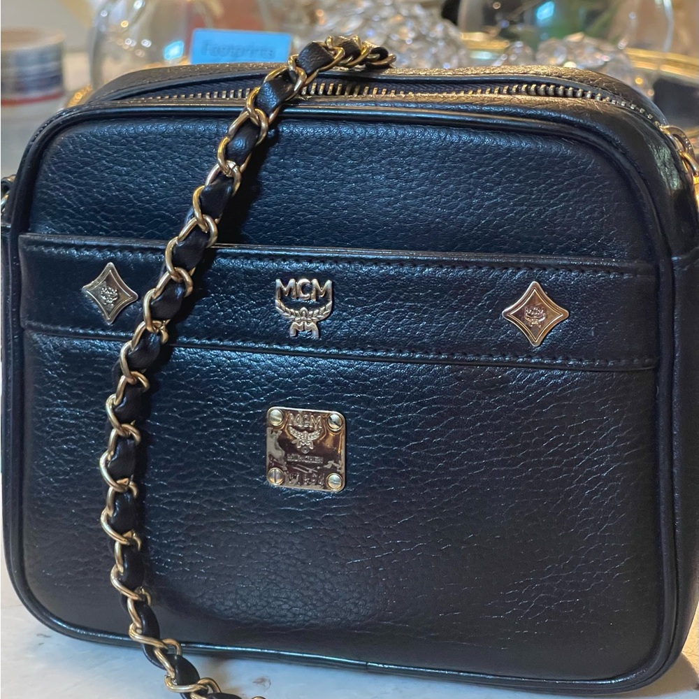 MCM Black Leather Crossbody Bag. EUC